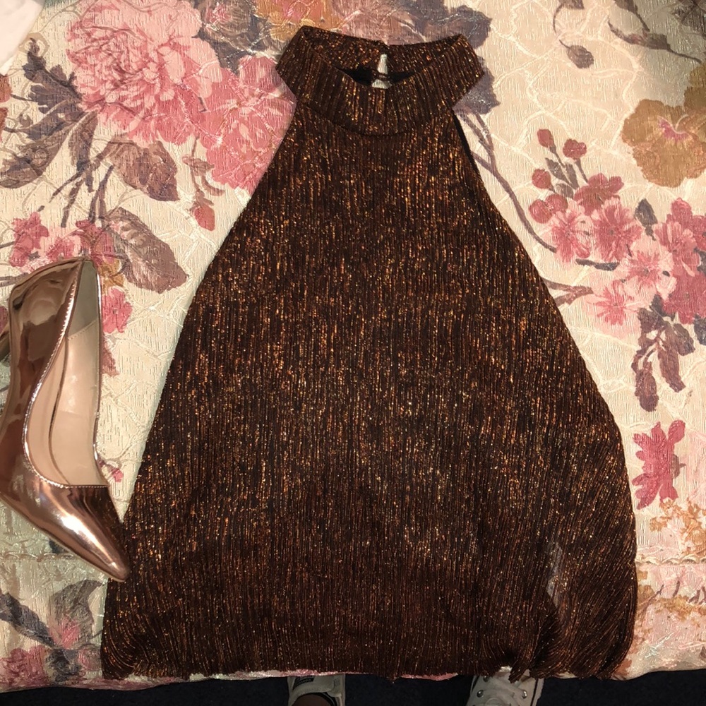 Bronze Copper Black Halter Top